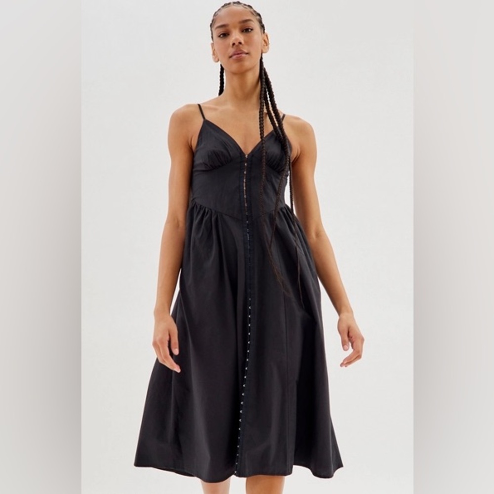 Urban Outfitters NWT Cedar Poplin Corset Hook Midi Goth Dark Coquette Dress L